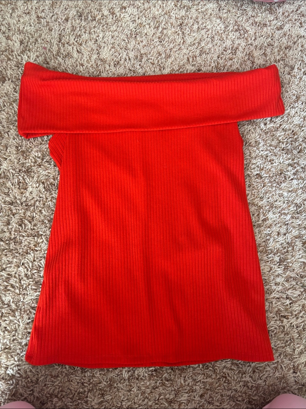 a new day Red Off-Shoulder Ribbed Top